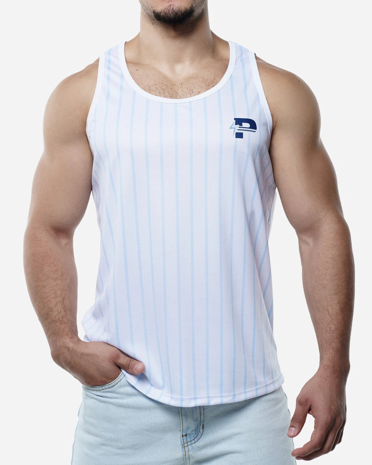 Sky Blue Striped Tank Top